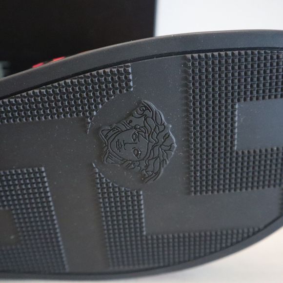 Versace Men's Sz 45 US 12 Magenta/Tangerine Gomma Stampa Slide Sandals $450 - Picture 6 of 7